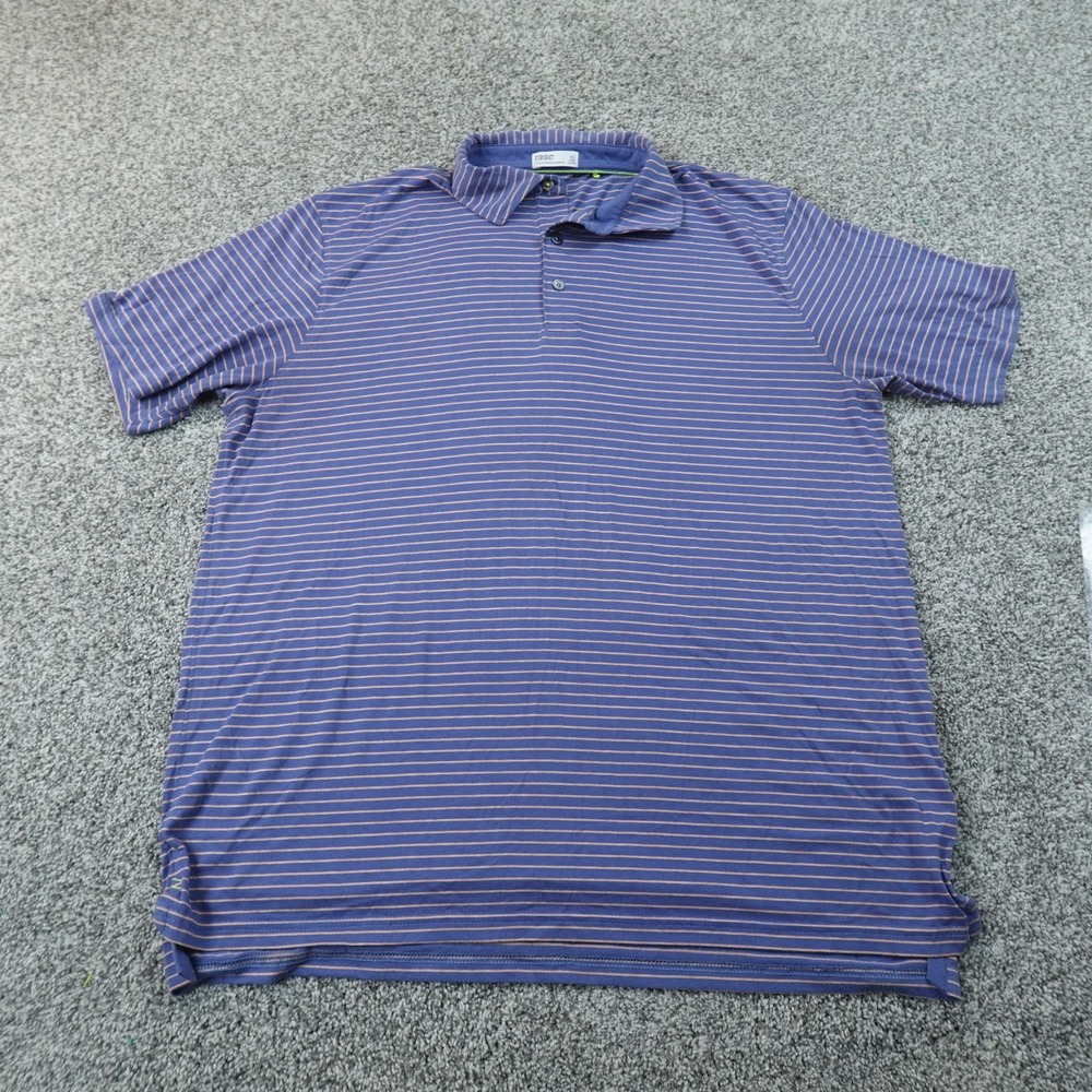 Tasc Performance Polo Shirt Mens XL Blue Stripe Short Sleeve Golf Stretch Casual